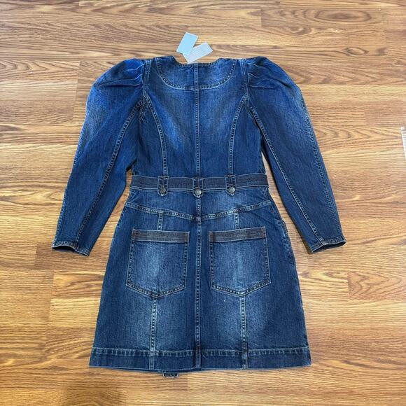 ULLA JOHNSON Cori Dress Dark Wash denim long puff sleeve romper size 4 - Picture 14 of 15